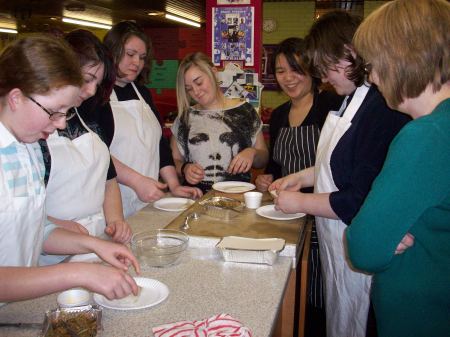 Lisa teaching 14-16 year olds at Irlam Youth Forum Centre how to cook Chinese dim sum and cuisine.